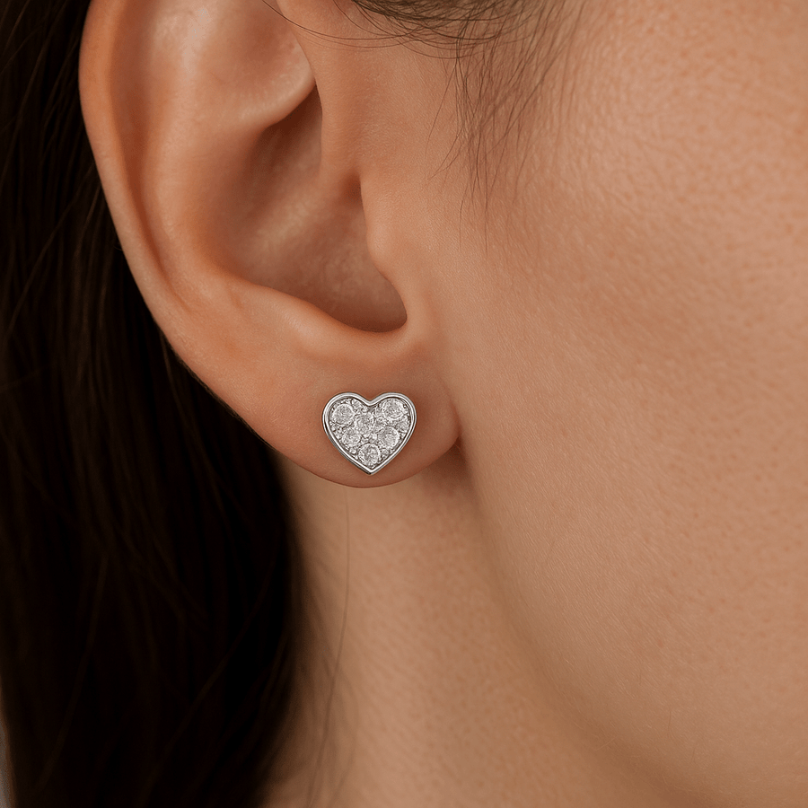 Pave Heart Lab Diamond Earrings 0.10ct D/VVS in 925 Silver - After Diamonds