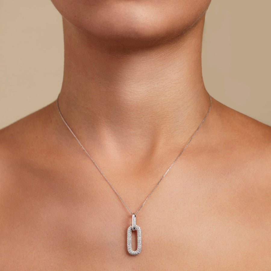 Pavé Set Lab Diamond Paperclip Pendant Necklace 0.70ct in 9k White Gold