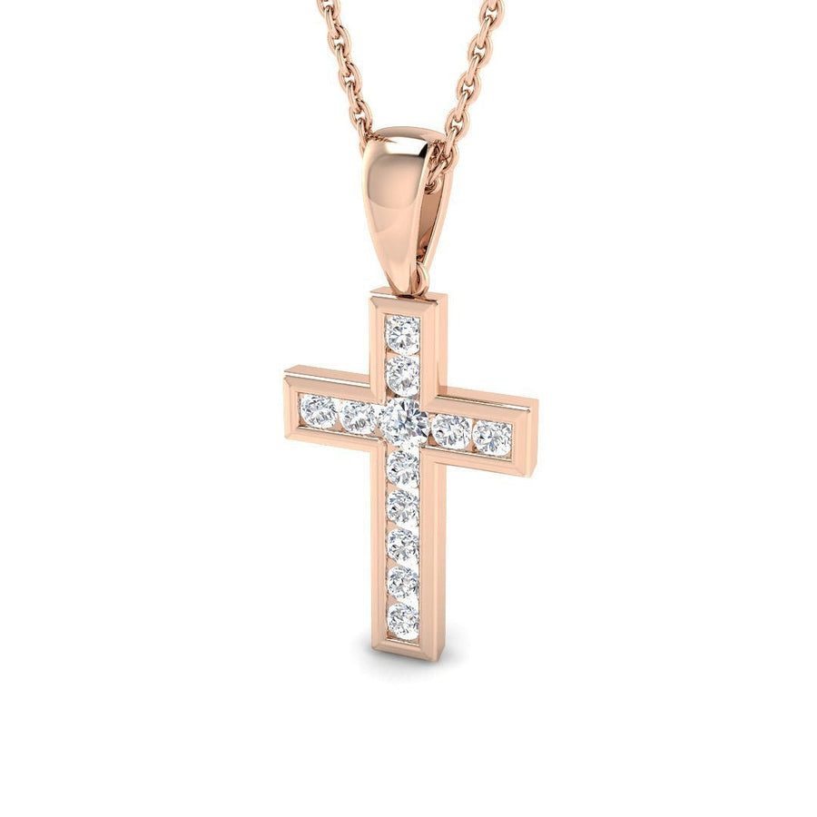 0.25ct Lab Diamond Channel Cross Necklace G/VS Quality in 9k Rose Gold - After Diamonds