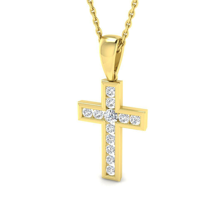 0.25ct Lab Diamond Channel Cross Necklace D/VVS Quality in 9k Yellow Gold