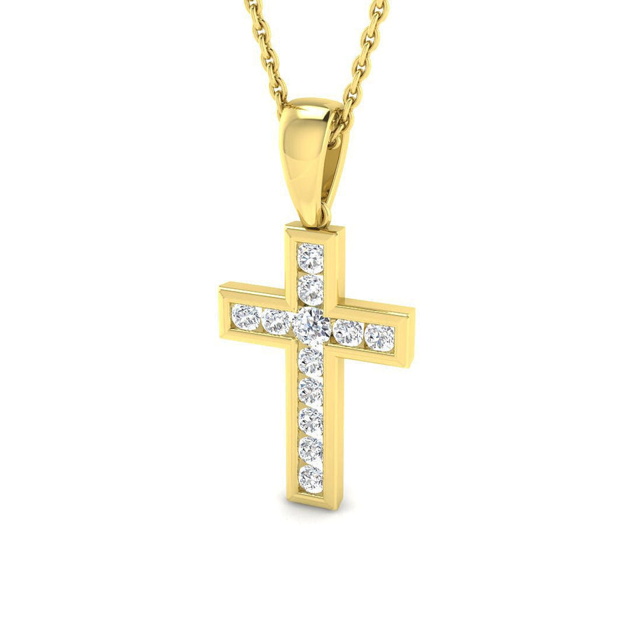 0.25ct Lab Diamond Channel Cross Necklace G/VS Quality in 9k Yellow Gold - After Diamonds