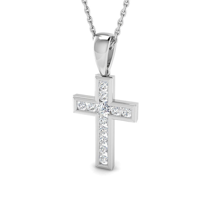 0.25ct Lab Diamond Channel Cross Necklace D/VVS Quality in Silver