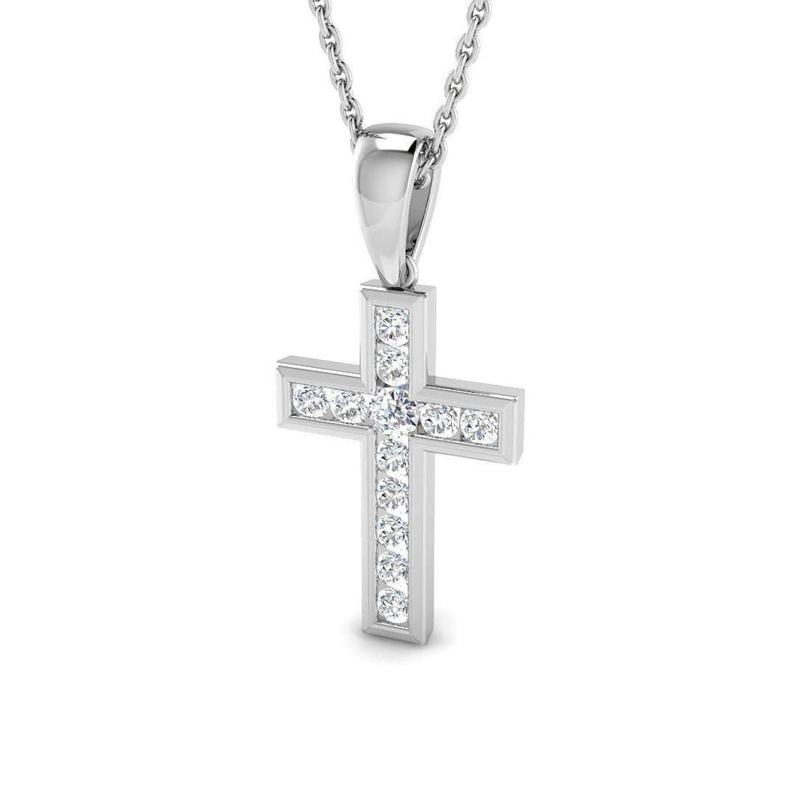 0.25ct Lab Diamond Channel Cross Necklace G/VS Quality in Silver - After Diamonds