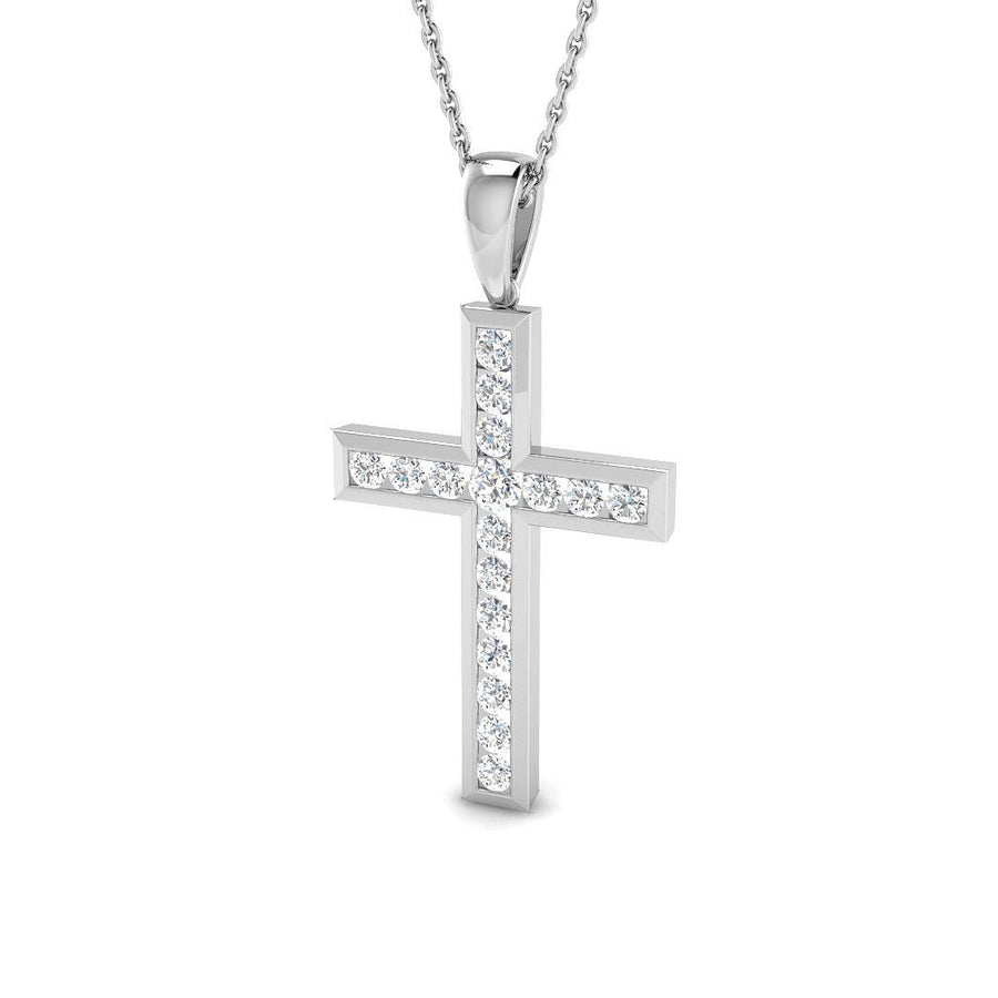 0.50ct Lab Diamond Channel Cross Necklace G/VS Quality in 9k White Gold - After Diamonds