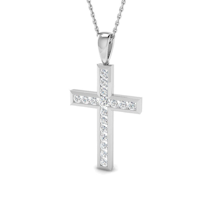 0.50ct Lab Diamond Channel Cross Necklace D/VVS Quality in 9k White Gold