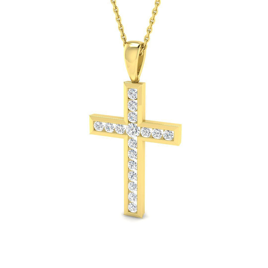 0.50ct Lab Diamond Channel Cross Necklace G/VS Quality in 9k Yellow Gold - After Diamonds