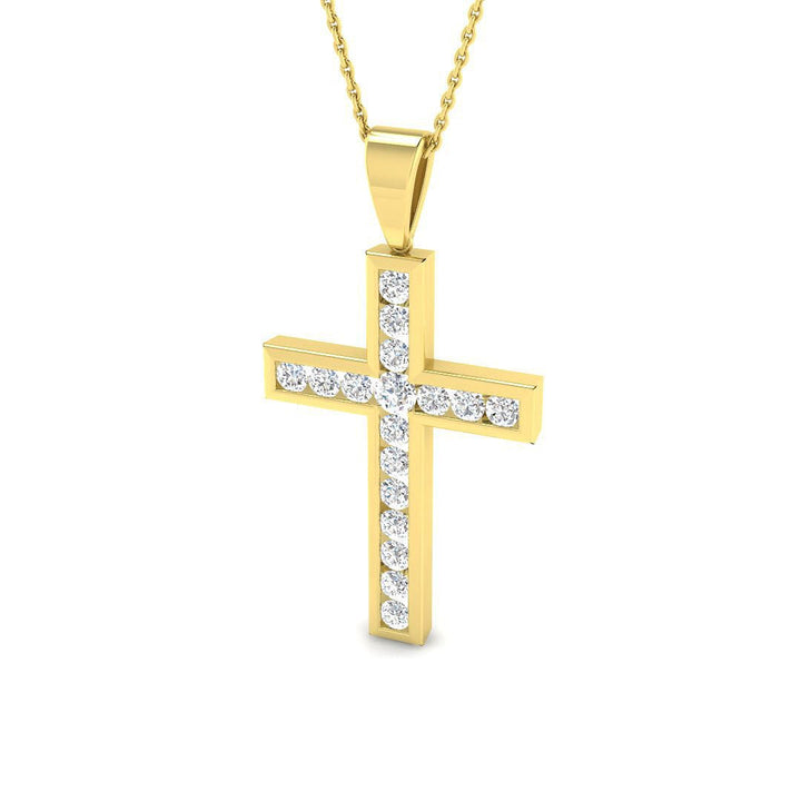 1.00ct Lab Diamond Channel Cross Necklace D/VVS Quality in 9k Yellow Gold