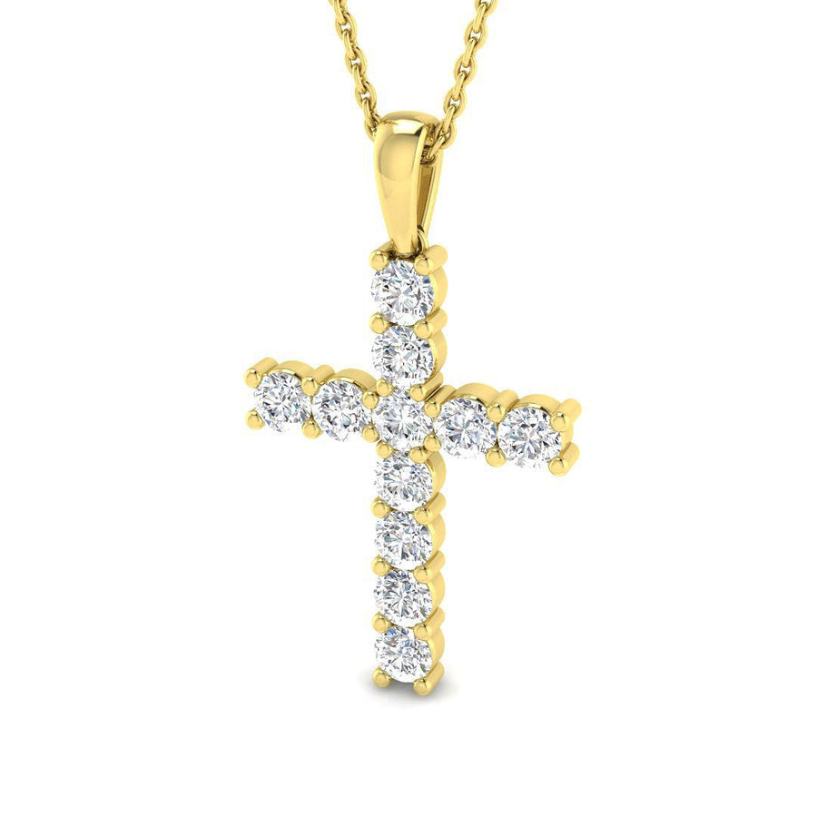 1.00ct Lab Diamond Cross Necklace G/VS Quality in 9k Yellow Gold - After Diamonds