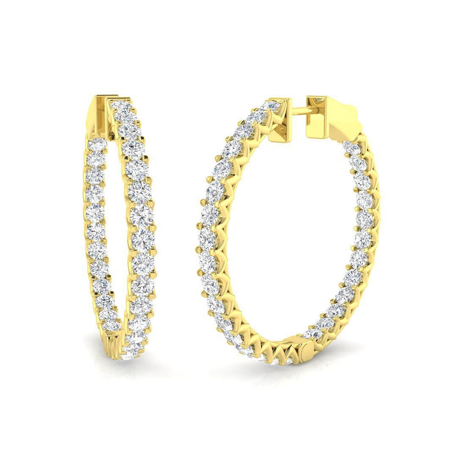 3.50ct Lab Diamond Claw Set Large Hoop Earrings G/VS in 9k Yellow Gold - After Diamonds