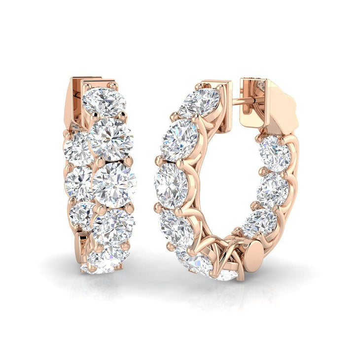 7.50ct Lab Diamond Claw Set Hoop Earrings D/VVS in 9k Rose Gold