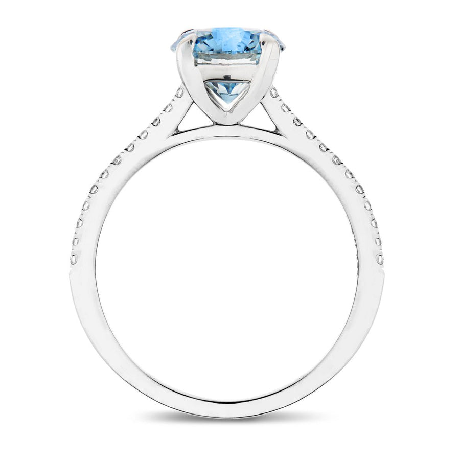 Amelia Blue Lab Diamond Round Side Stone Engagement Ring 1.75ct 18k White Gold - After Diamonds