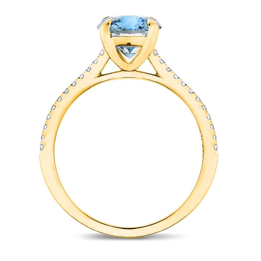 Amelia Blue Lab Diamond Round Side Stone Engagement Ring 1.75ct 18k Yellow Gold - After Diamonds