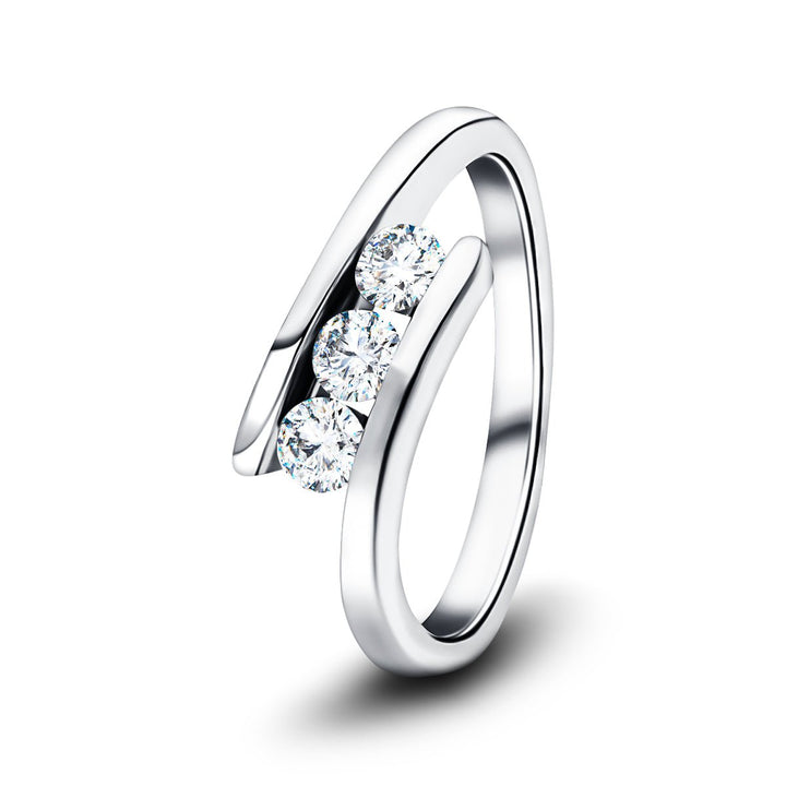 Channel Set Three Stone Lab Diamond Ring 0.33ct D/VVS in 18k White Gold