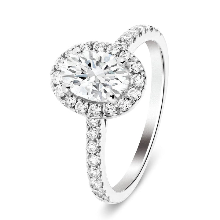 Chloe Lab Diamond Halo Oval Engagement Ring 0.85ct G/VS in 18k White Gold