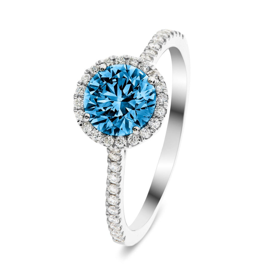 Elsie Blue Lab Round Diamond Halo Engagement Ring 1.75ct in 18k White Gold - After Diamonds