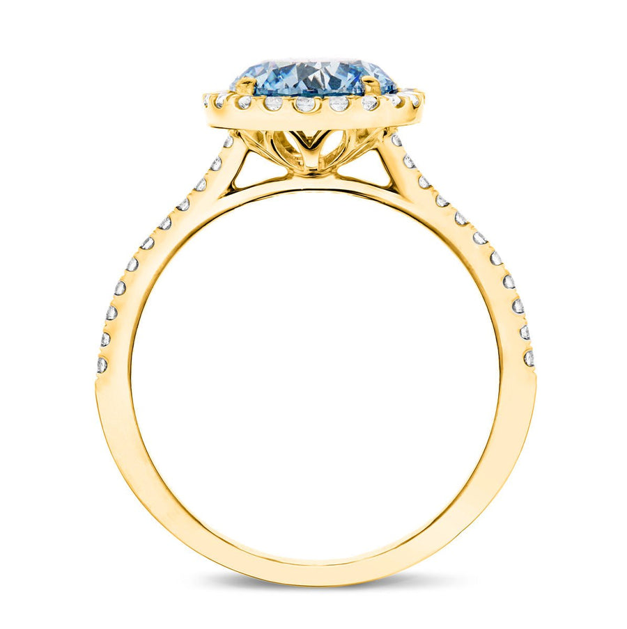 Elsie Blue Lab Round Diamond Halo Engagement Ring 4.00ct in 18k Yellow Gold - After Diamonds