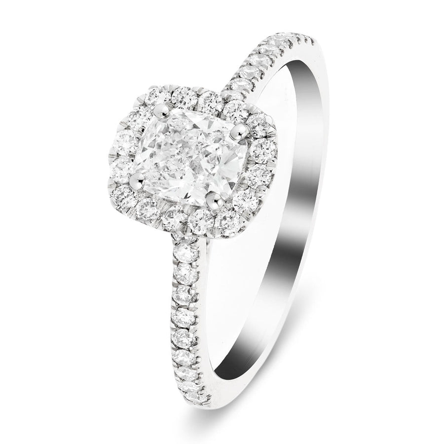 eva lab diamond halo cushion engagement ring 085ct dvvs in 18k white gold