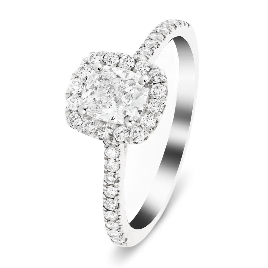 Eva Lab Diamond Halo Cushion Engagement Ring 0.85ct D/VVS in 18k White Gold - After Diamonds