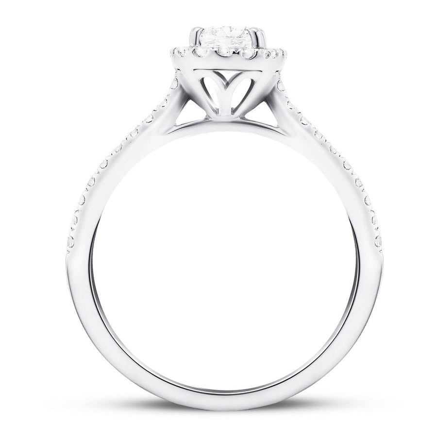 Eva Lab Diamond Halo Cushion Engagement Ring 0.85ct G/VS in 9k White Gold - After Diamonds