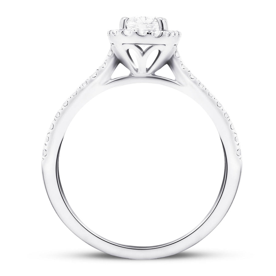 Eva Lab Diamond Halo Cushion Engagement Ring 0.85ct G/VS in Platinum - After Diamonds