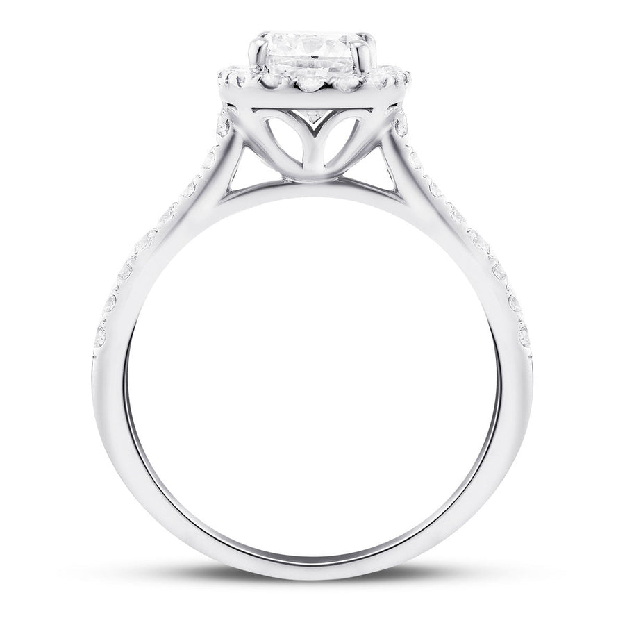 Eva Lab Diamond Halo Cushion Engagement Ring 1.50ct D/VVS in 18k White Gold - After Diamonds