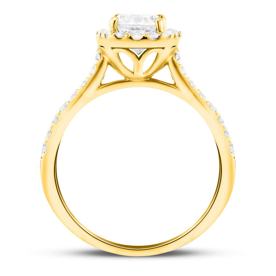 Eva Lab Diamond Halo Cushion Engagement Ring 1.50ct D/VVS in 18k Yellow Gold - After Diamonds