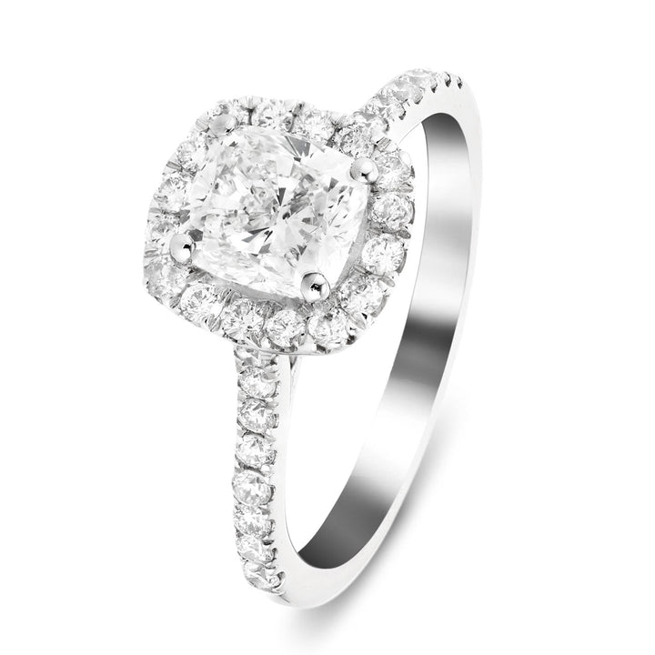Eva Lab Diamond Halo Cushion Engagement Ring 1.50ct G/VS in 18k White Gold