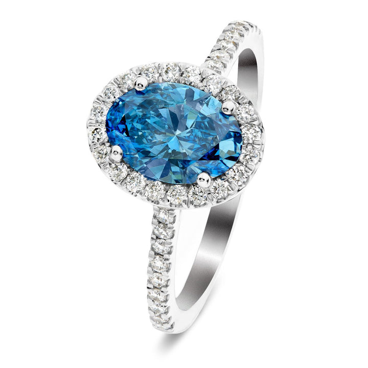 Isla Blue Lab Oval Diamond Halo Engagement Ring 1.75ct in Platinum