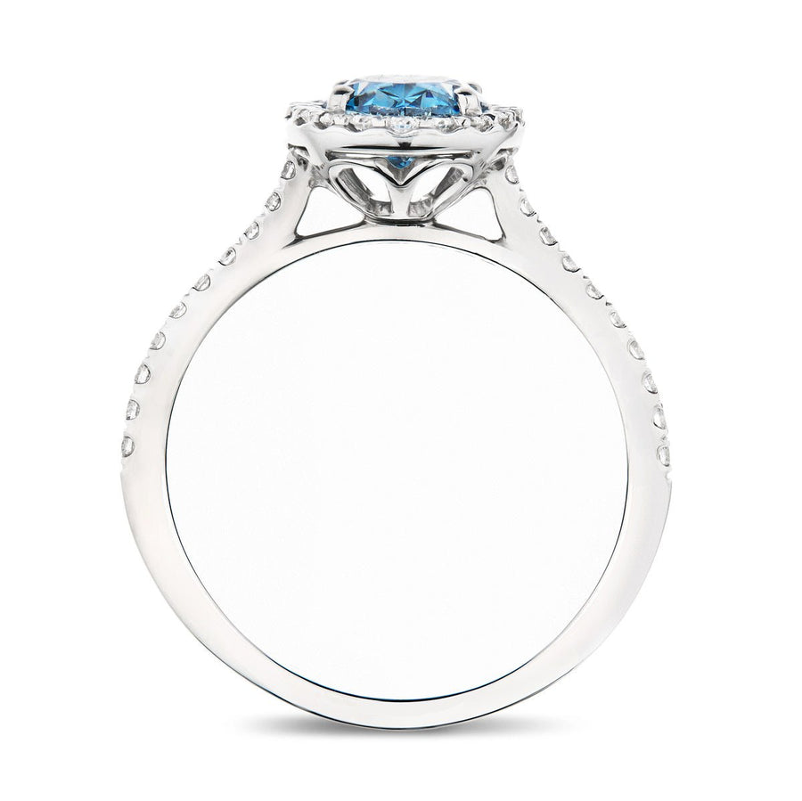 Isla Blue Lab Oval Diamond Halo Engagement Ring 1.75ct in Platinum - After Diamonds