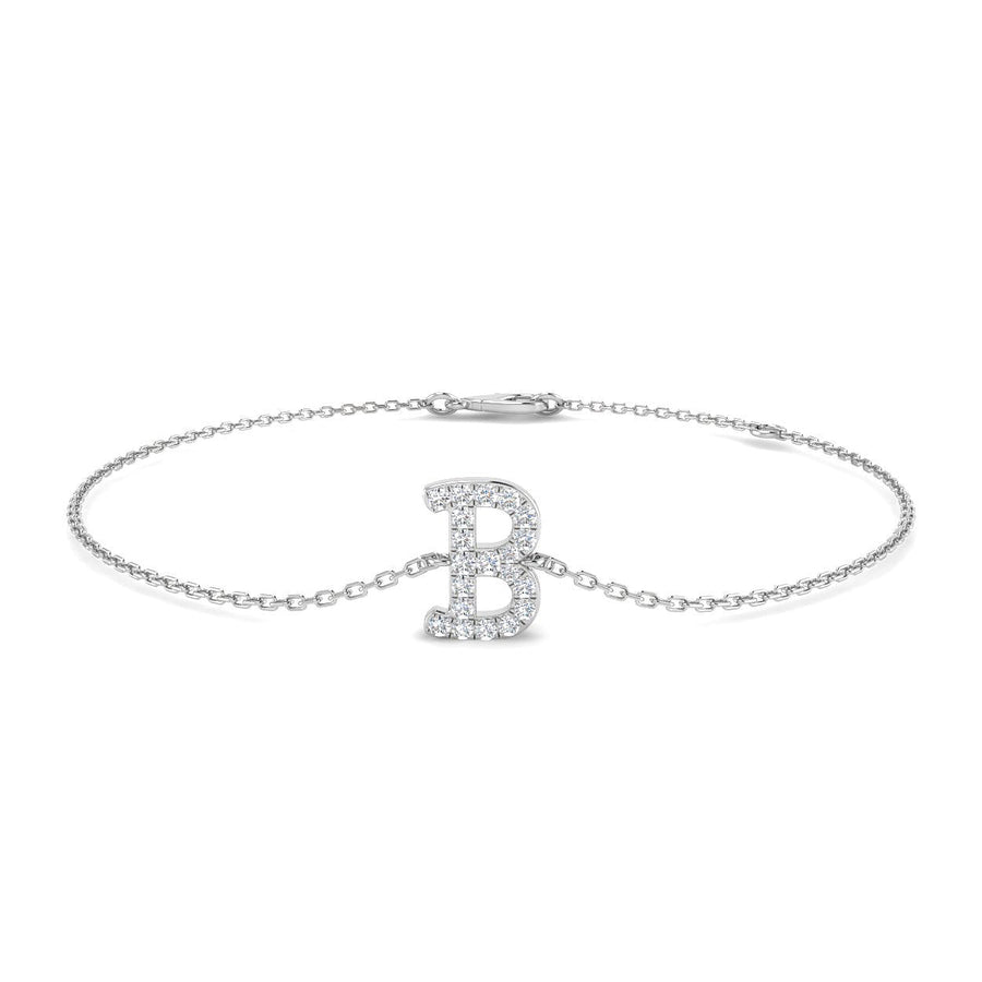 Lab Diamond 'B' Initial Chain Bracelet 0.15ct G/VS in 925 Silver - After Diamonds