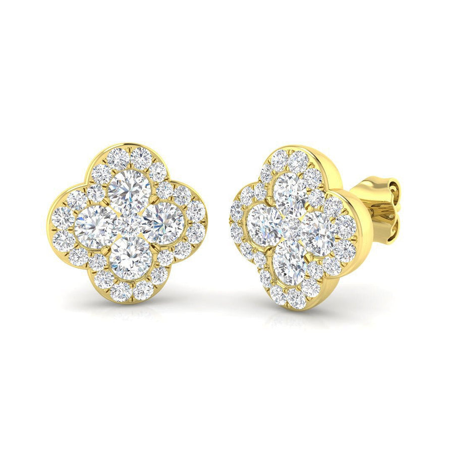 Lab Diamond Clover Cluster Earrings 1.50ct G/VS in 9k Yellow Gold - After Diamonds
