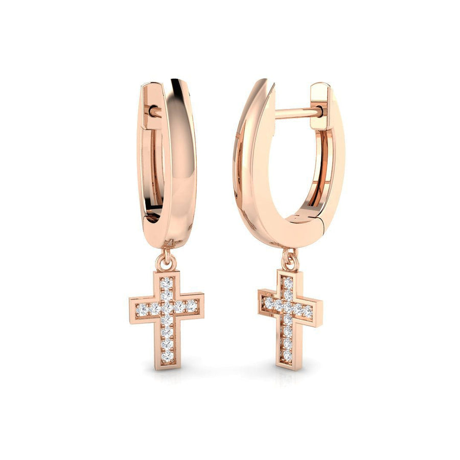 Lab Diamond Cross Drop Hoop Earrings 0.05ct G/VS in 9k Rose Gold - After Diamonds
