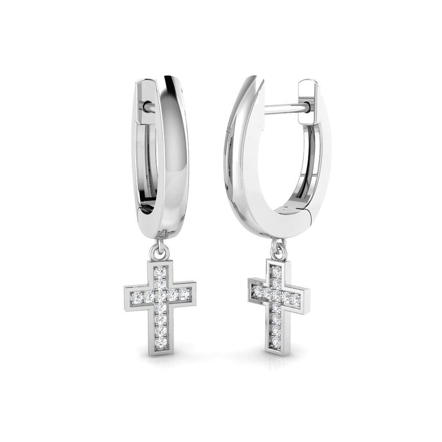 Lab Diamond Cross Drop Hoop Earrings 0.05ct G/VS in 9k White Gold - After Diamonds