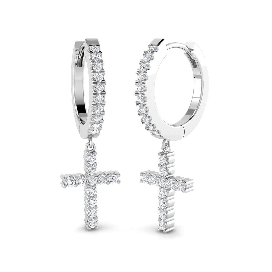 Lab Diamond Cross Drop Hoop Earrings 0.40ct G/VS in 9k White Gold - After Diamonds