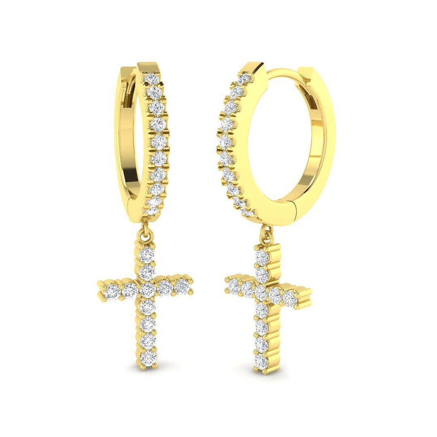 Lab Diamond Cross Drop Hoop Earrings 0.40ct G/VS in 9k Yellow Gold - After Diamonds