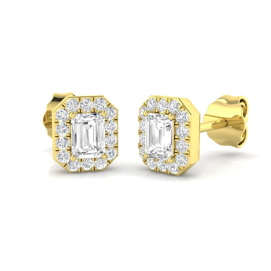 Lab Diamond Emerald Halo Earrings 0.50ct G/VS in 9k Yellow Gold - After Diamonds