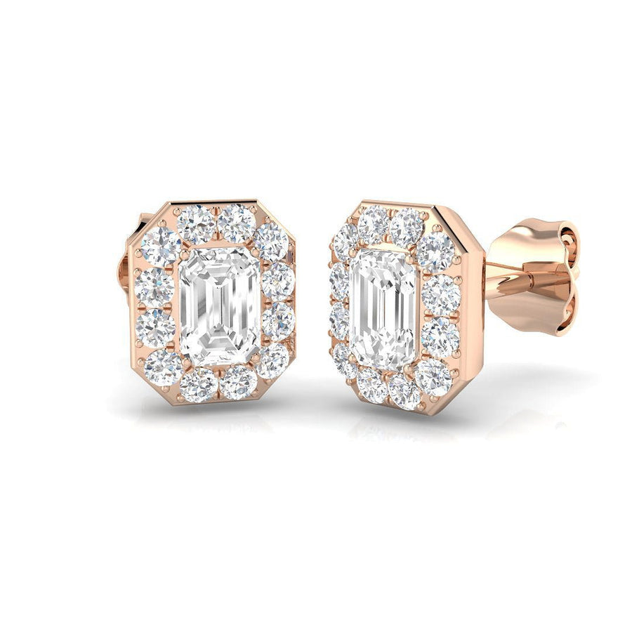 Lab Diamond Emerald Halo Earrings 1.00ct G/VS in 9k Rose Gold - After Diamonds