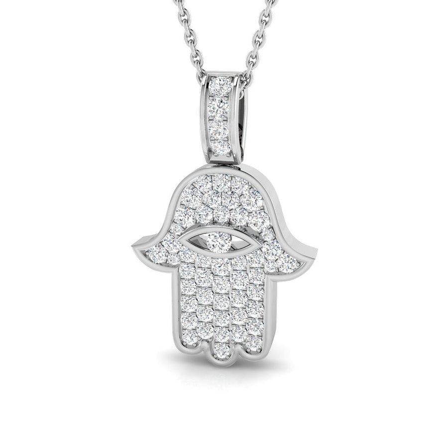 Lab Diamond Evil Eye Hamsa Pendant Necklace 0.50ct in 9k White Gold - After Diamonds