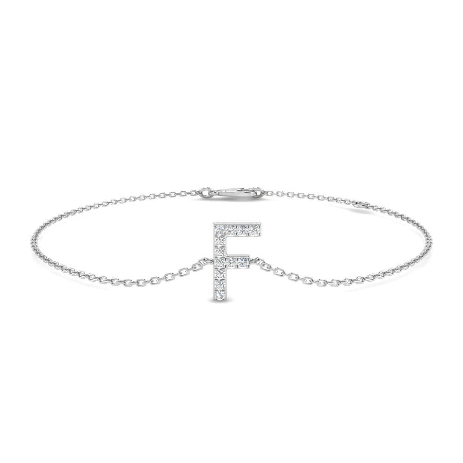 Lab Diamond 'F' Initial Chain Bracelet 0.15ct G/VS in 9k White Gold - After Diamonds