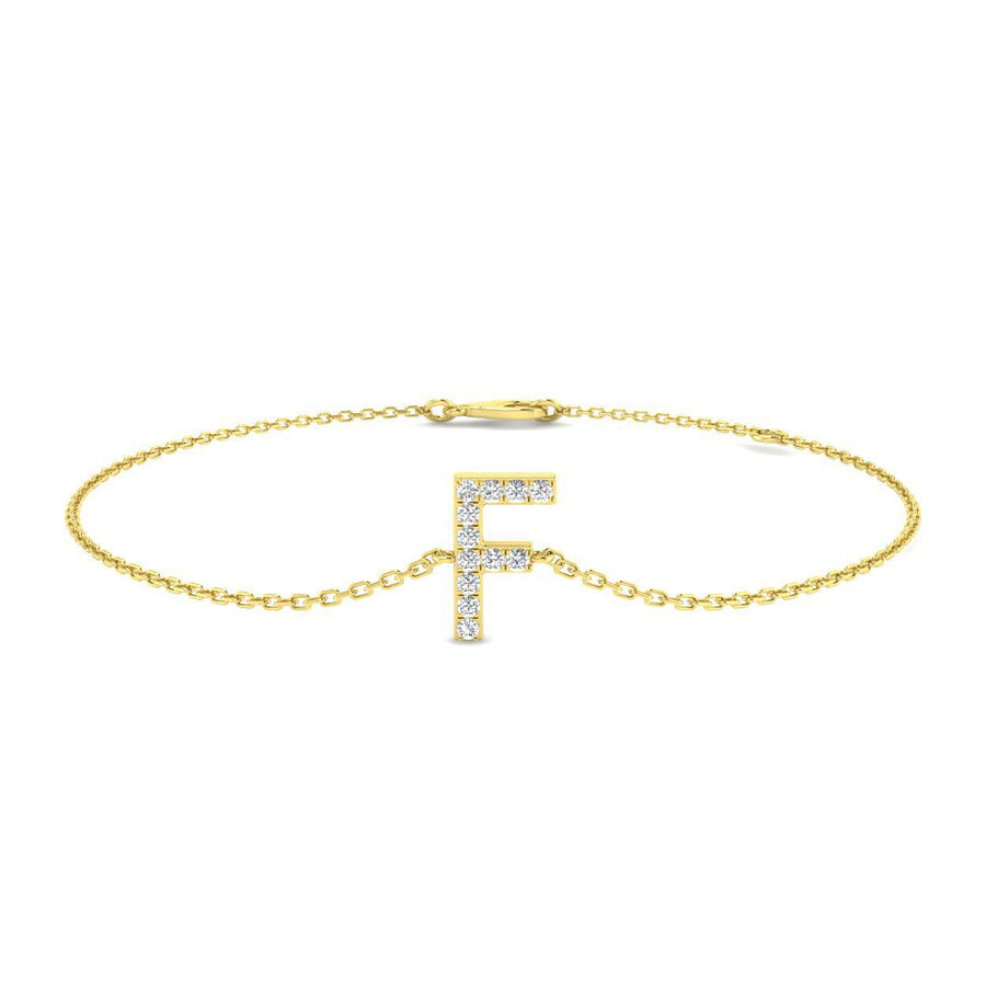 Lab Diamond 'F' Initial Chain Bracelet 0.15ct G/VS in 9k Yellow Gold - After Diamonds