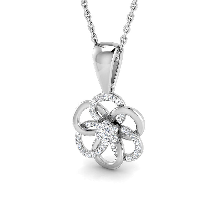 Lab Diamond Flower Cluster Pendant Necklace 0.10ct in 9k White Gold - After Diamonds