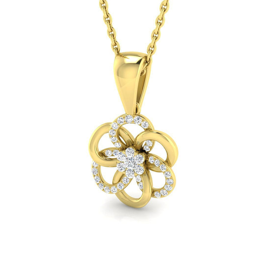 Lab Diamond Flower Cluster Pendant Necklace 0.10ct in 9k Yellow Gold - After Diamonds