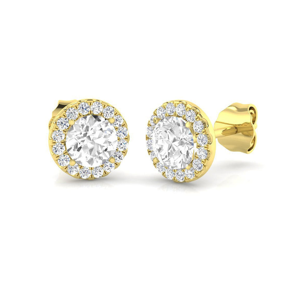 Lab Diamond Halo Earrings 0.75ct G/VS in 925 9k Yellow Gold - After Diamonds