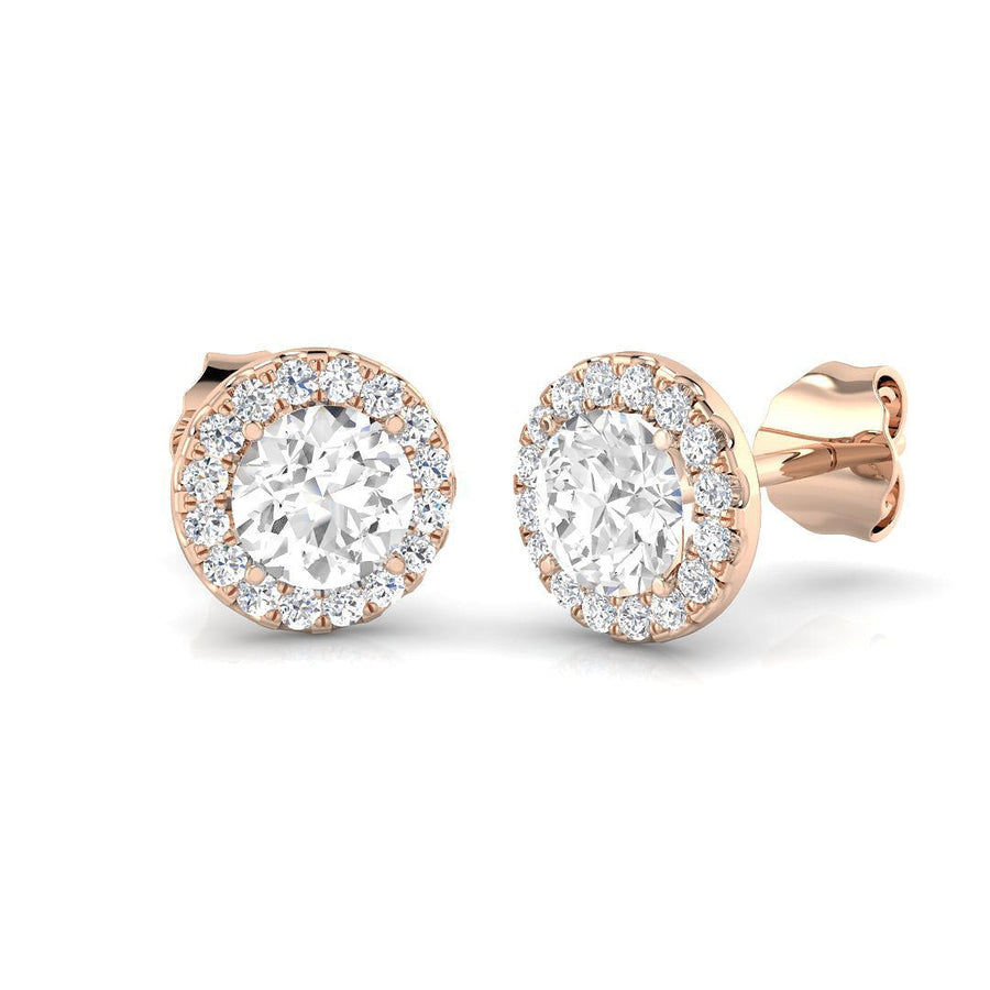 Lab Diamond Halo Earrings 1.50ct G/VS in 925 9k Rose Gold - After Diamonds