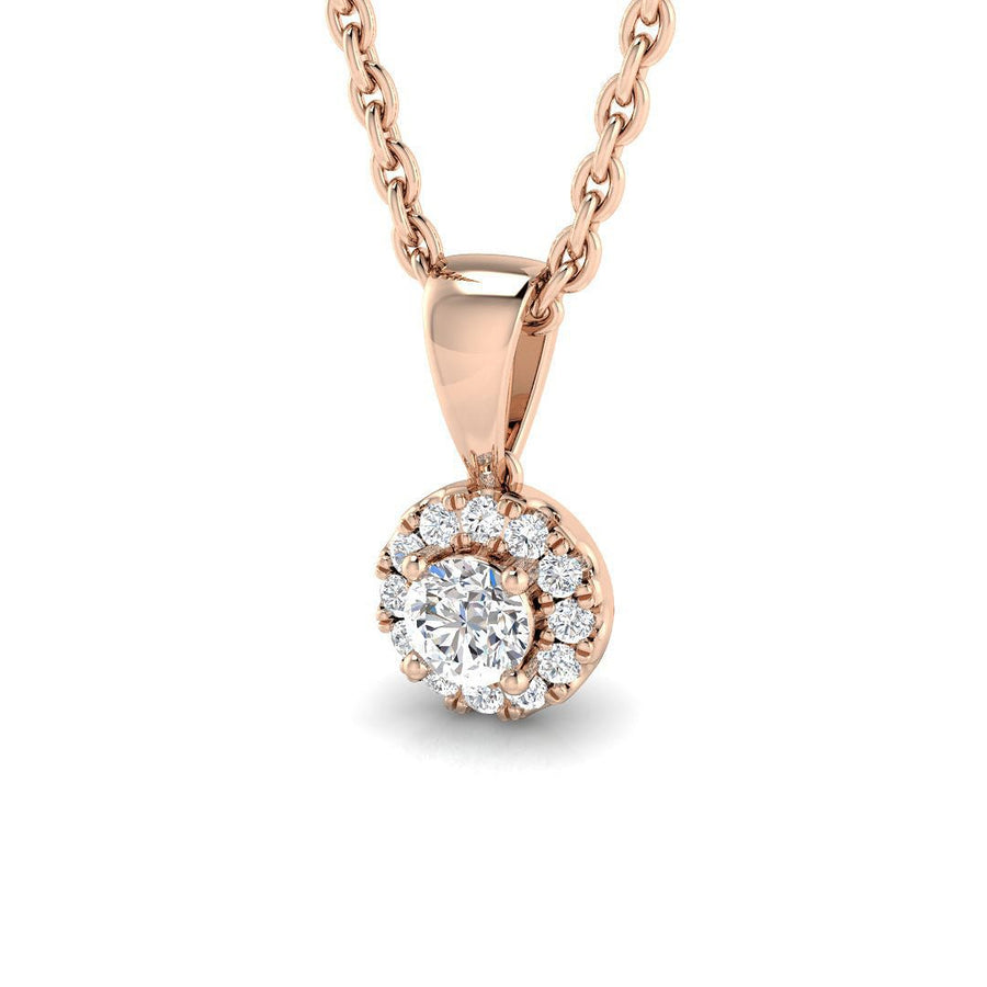 Lab Diamond Halo Pendant Necklace 0.10ct G/VS in 9k Rose Gold - After Diamonds