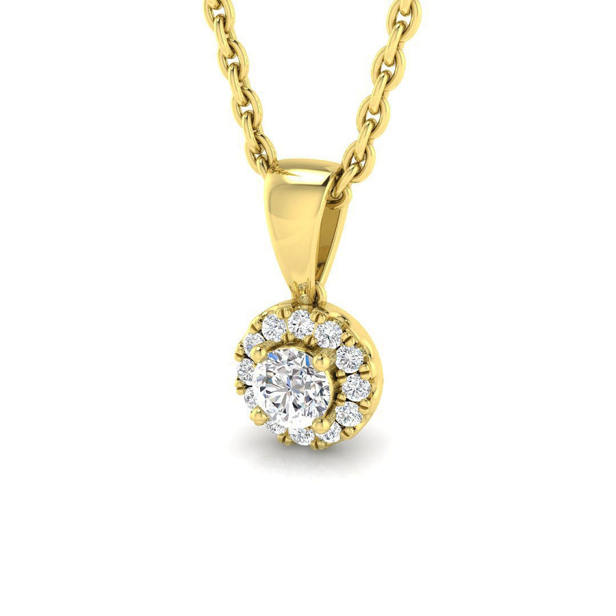 Lab Diamond Halo Pendant Necklace 0.10ct G/VS in 9k Yellow Gold - After Diamonds