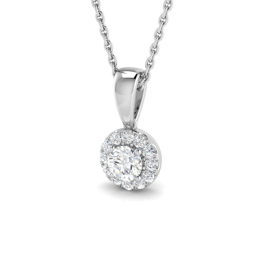 Lab Diamond Halo Pendant Necklace 0.30ct G/VS in 9k White Gold - After Diamonds