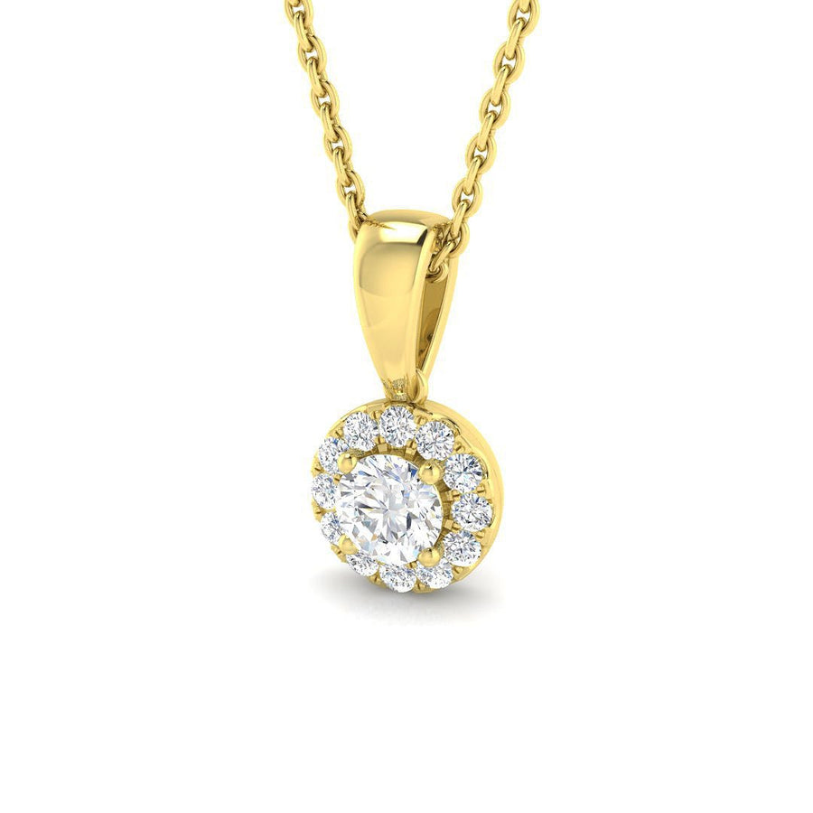 Lab Diamond Halo Pendant Necklace 0.30ct G/VS in 9k Yellow Gold - After Diamonds