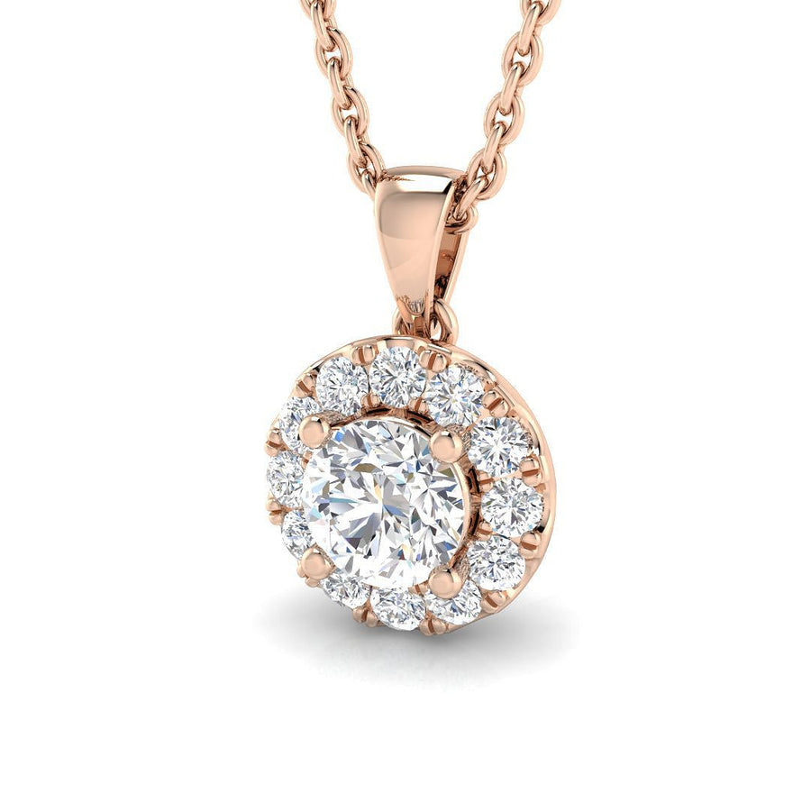 Lab Diamond Halo Pendant Necklace 0.50ct G/VS in 9k Rose Gold - After Diamonds