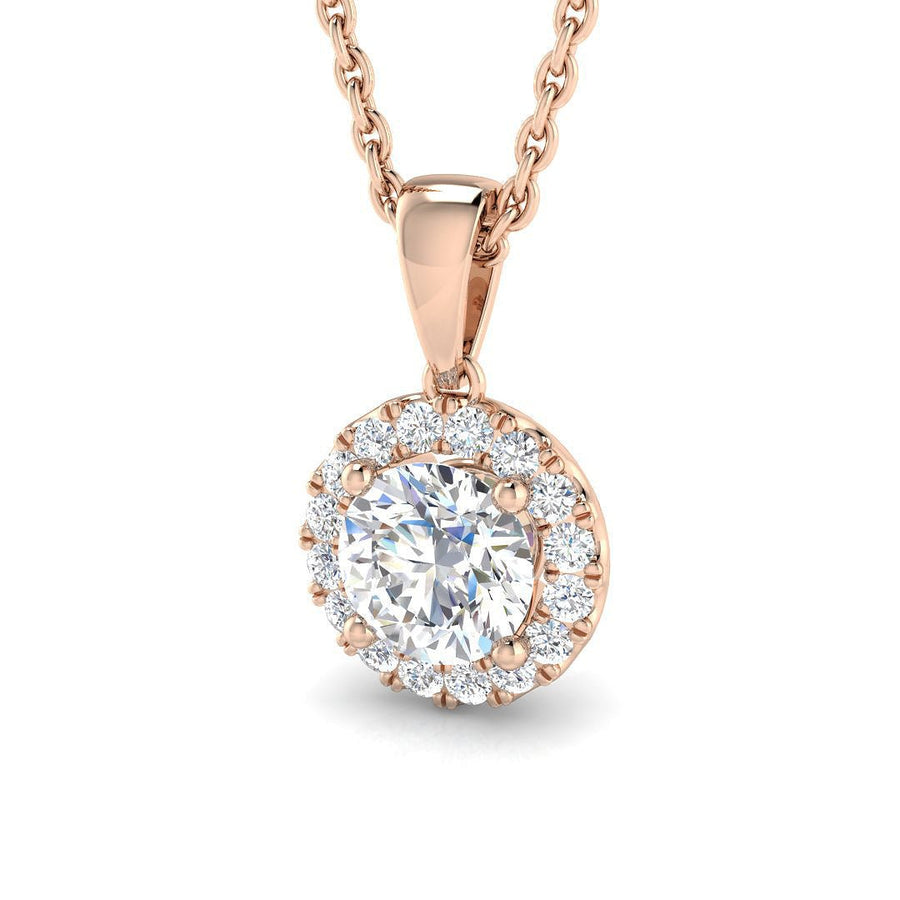 Lab Diamond Halo Pendant Necklace 1.00ct G/VS in 9k Rose Gold - After Diamonds
